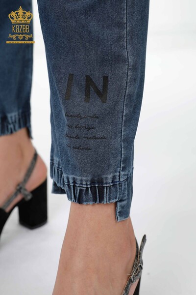 Venta al por mayor Pantalones de mujer con texto detallado en la cintura con lazo elástico - 3499 | kazee - Thumbnail