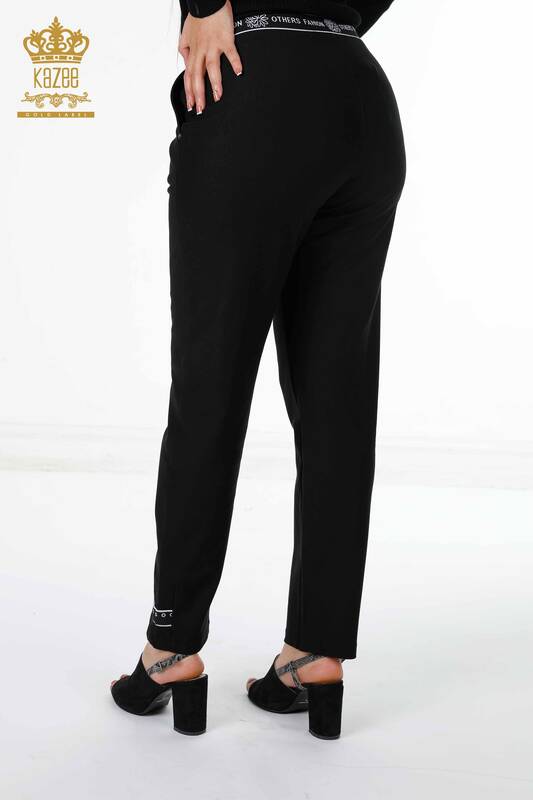 Venta al por mayor Pantalones De Mujer Con Texto Detallado Lazo Elástico En La Cintura - 3644 | kazee