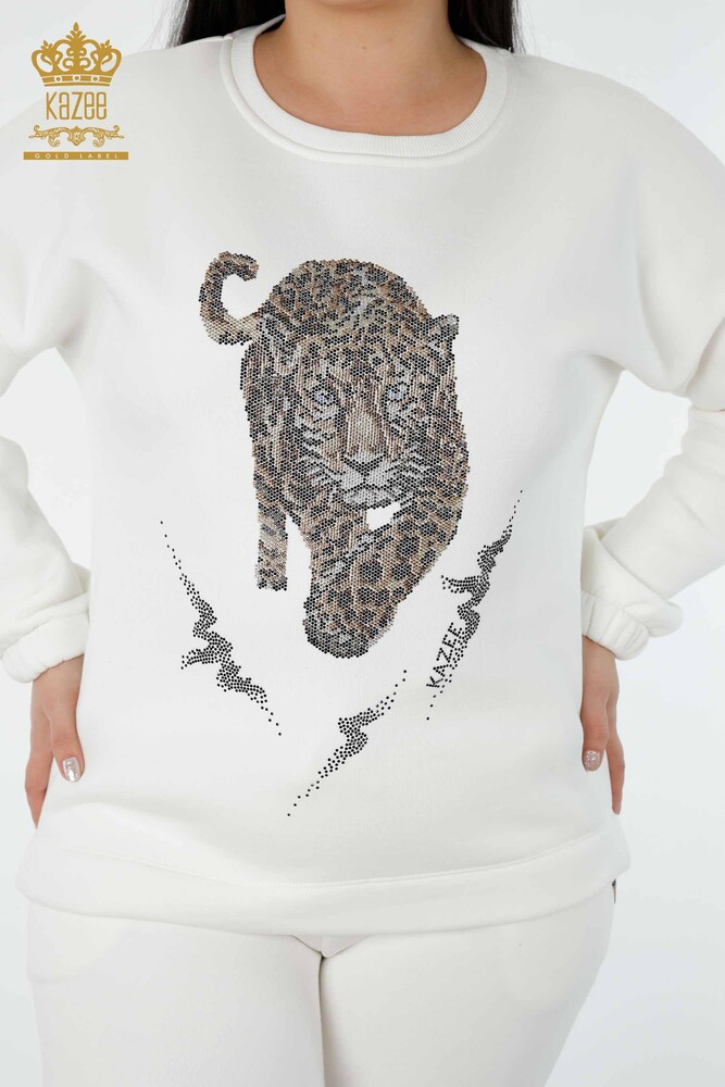 Venta al por mayor Conjunto de chándal para mujer Tiger Pattern Ecru - 17473 | kazee - 3