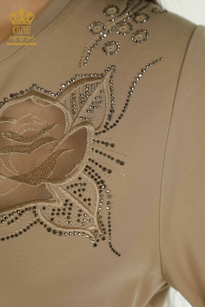 Venta al por mayor Blusa de Mujer Rosa Bordada Beige - 79541 | KAZEE - Thumbnail