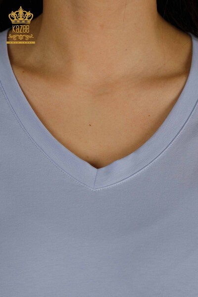 Venta al por mayor Blusa de mujer con cuello en V Lila - 79564 | KAZEE - Thumbnail (2)