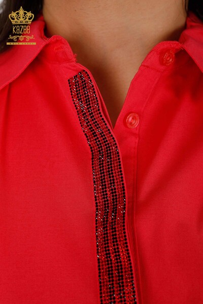 Venta al por mayor Camisa de Mujer de Algodón Color Piedra Patrón Bordado - 20075 | kazee - Thumbnail