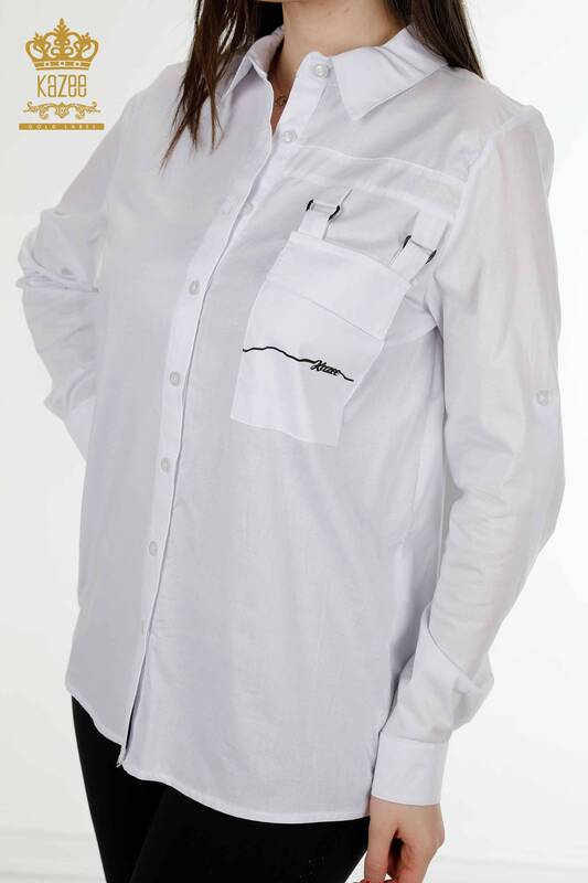 Venta al por mayor Camisa Mujer Bolsillo Detallado Blanco - 20312 | kazee