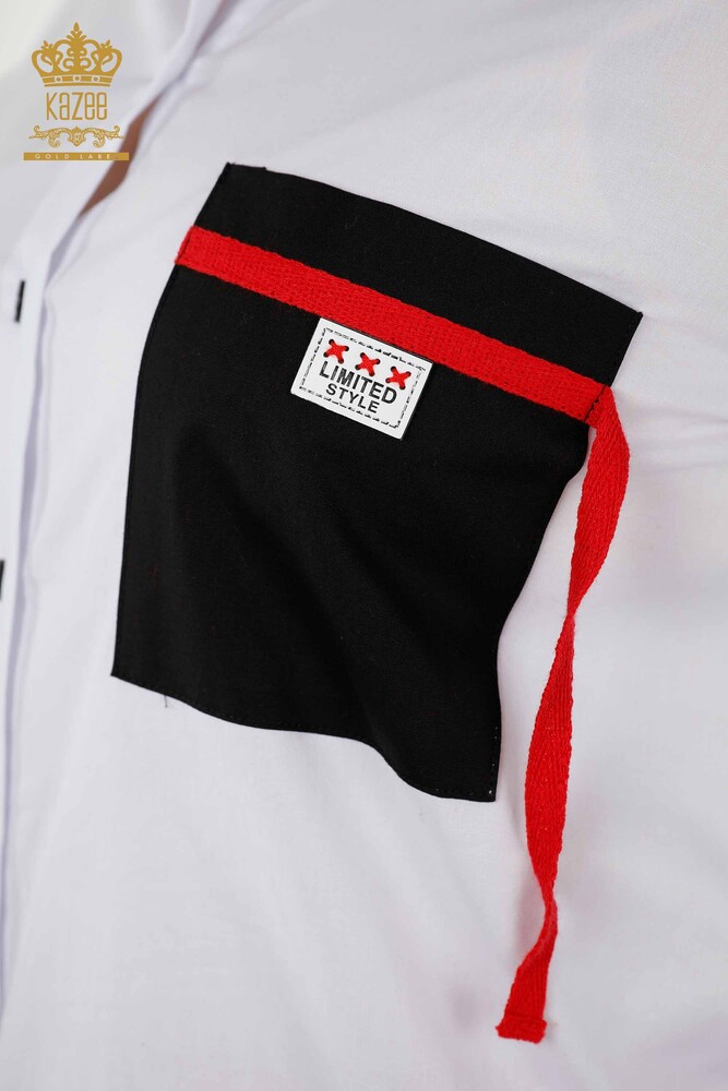 Venta al por mayor Camisa de mujer Bolsillo detallado Blanco - 20352 | kazee - 3