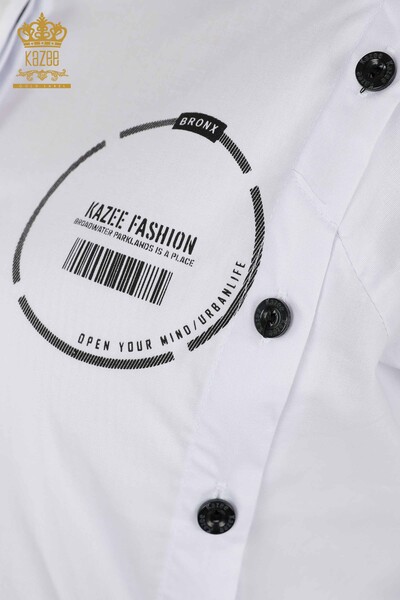 Venta al por mayor Camisa de Mujer - Detalle de Botones - Blanca - 20328 | kazee - Thumbnail