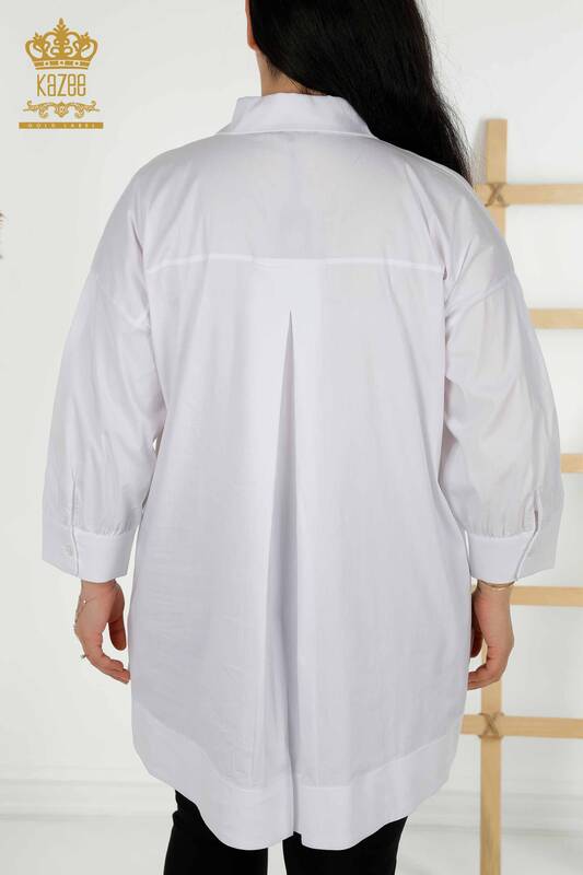 Venta al por mayor Camisa de mujer - Dos bolsillos - Blanca - 20220 | kazee