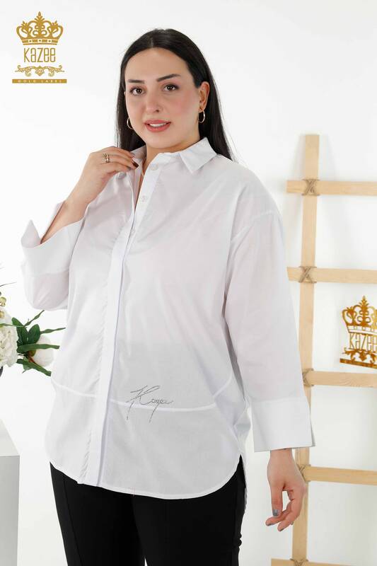 Venta al por mayor Camisa de mujer - Espalda Patrón de mariposa - Blanca - 20107 | kazee