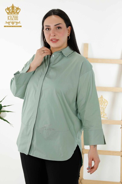 Venta al por mayor Camisa de mujer - Espalda Patrón de mariposa - Verde - 20107 | kazee - Thumbnail
