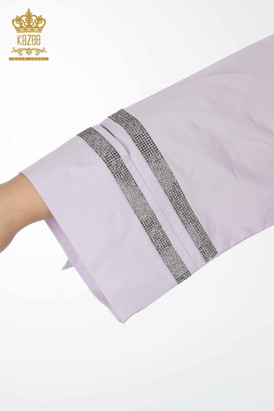 Venta al por mayor Camisa Mujer Estampada Letra Detallada Lila - 17141 | kazee - Thumbnail