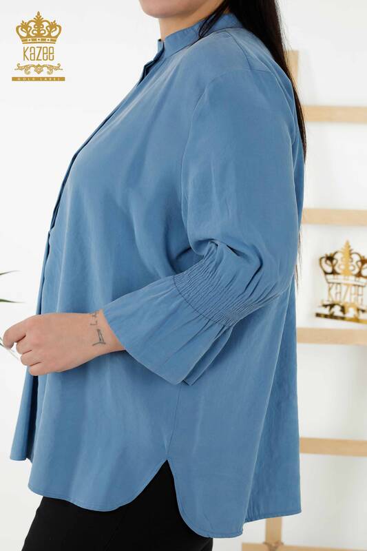 Venta al por mayor Camisa de Mujer - Medio Botón Detallado - Azul - 20316 | kazee