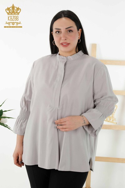 Venta al por mayor Camisa de Mujer - Medio Botón Detallado - Gris Claro - 20316 | kazee - Thumbnail