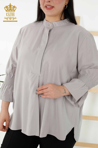 Venta al por mayor Camisa de Mujer - Medio Botón Detallado - Gris Claro - 20316 | kazee - Thumbnail