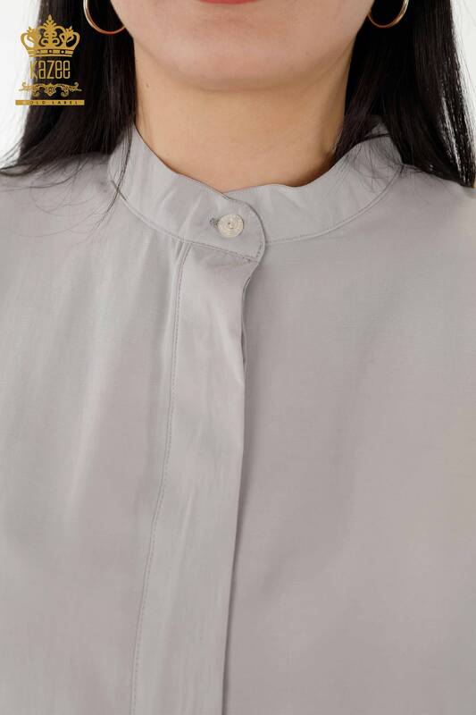 Venta al por mayor Camisa de Mujer - Medio Botón Detallado - Gris Claro - 20316 | kazee