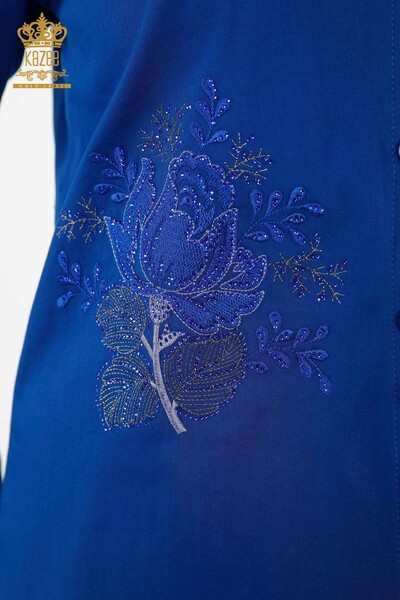 Venta al por mayor Camisa de mujer - Estampado de rosas - Azul oscuro - 20243 | kazee - Thumbnail