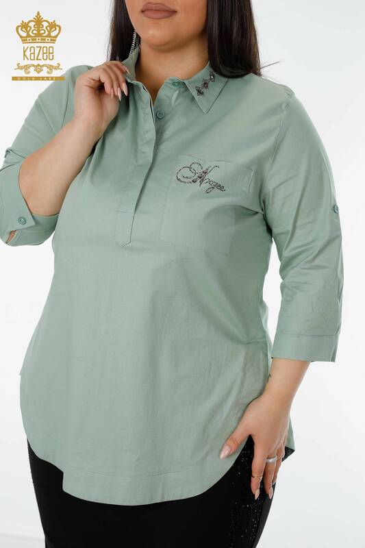 Venta al por mayor Camisa de mujer Pocket Mint detallada - 20139 | kazee