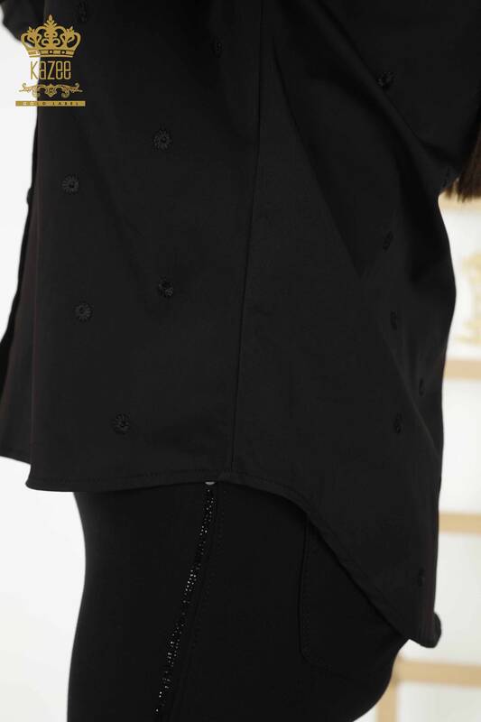Venta al por mayor Camisa Mujer - Bordado Floral - Negra - 20254 | kazee