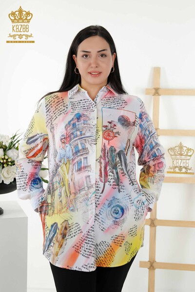 Venta al por mayor Camisa de Mujer con Patrón Digital Bordado Piedra - 20359 | kazee - Thumbnail