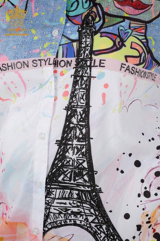 Venta al por mayor Camisa de Mujer con Patrón Digital Bordado Piedra - 20362 | kazee - 4