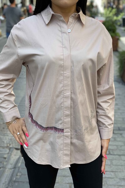 Venta al por mayor Camisa de Mujer con Patrón Bordado de Piedra - 17225 | kazee - Thumbnail