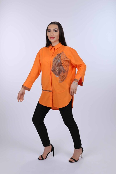 Venta al por mayor Camisas de mujer con patrón de tigre bordado de piedra - 17052 | kazee - Thumbnail