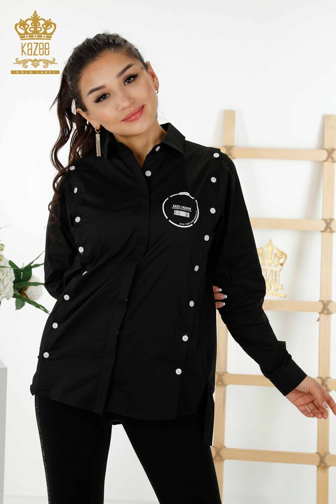 Venta al por mayor Camisa de Mujer - Detalle de Botones - Negra - 20328 | kazee - 1