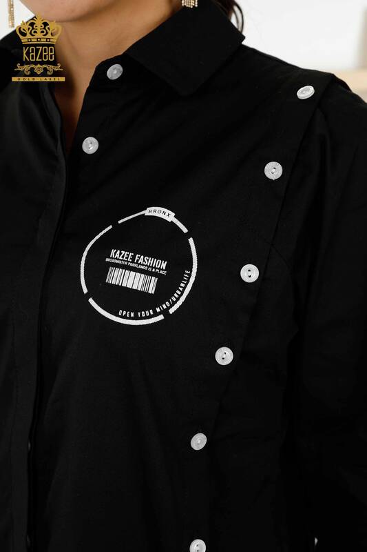 Venta al por mayor Camisa de Mujer - Detalle de Botones - Negra - 20328 | kazee
