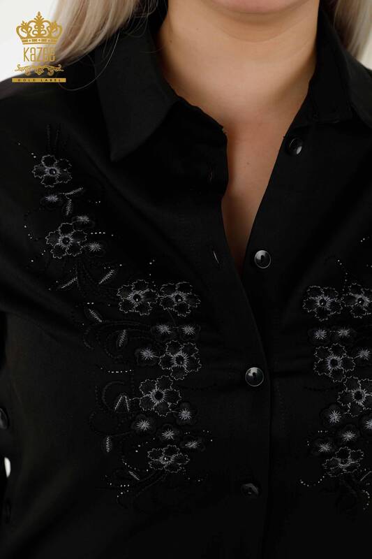 Venta al por mayor Camisa de Mujer - Botones Detalle - Negra - 20395 | kazee