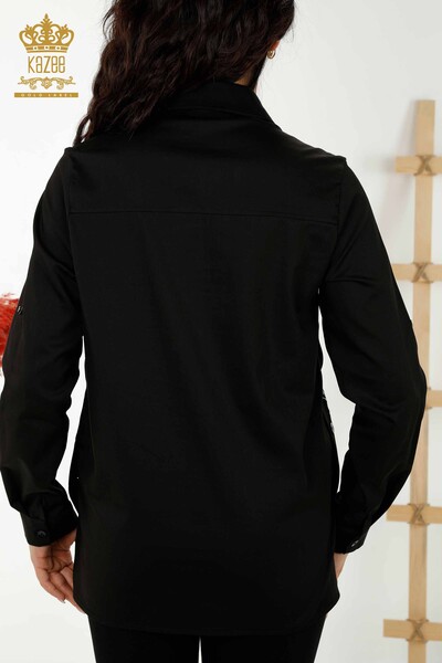 Venta al por mayor Camisa de mujer - Patrón de pájaro colorido - Negro - 20236 | kazee - Thumbnail