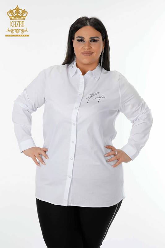 Venta al por mayor Camisa de Mujer de Color Estampado Blanco - 20085 | kazee