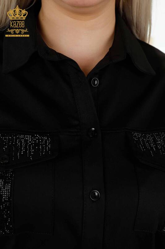 Venta al por mayor Camisa de mujer - Cristal Piedra bordada - Negro - 20239 | kazee