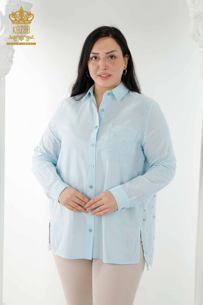 Venta al por mayor Camisa de Mujer Encaje Detallado Azul - 20319 | kazee - Thumbnail
