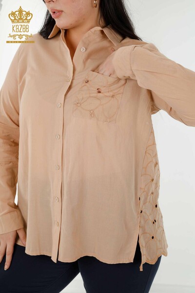 Venta al por mayor de Camisas de Mujer Encaje Detallado - Beige - 20319 | kazee - Thumbnail