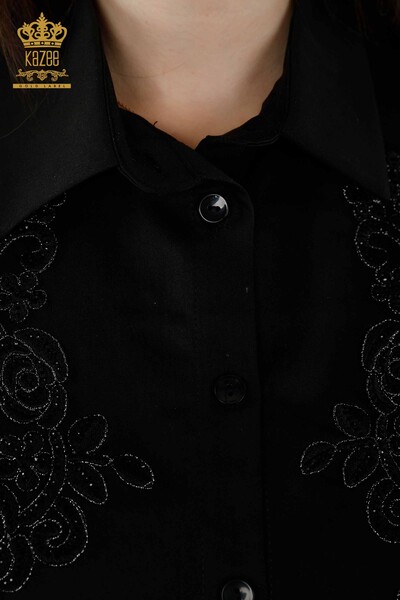 Venta al por mayor Camisa de Mujer - Floral Patrón - Negra - 20249 | kazee - Thumbnail