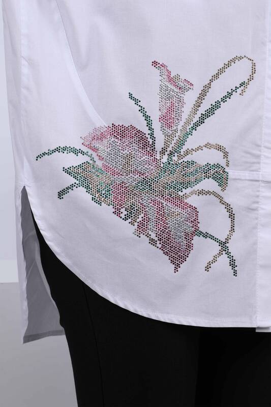 Venta al por mayor Camisa de Mujer con Estampado de Flores y Bordados de Piedra - 17053 | kazee