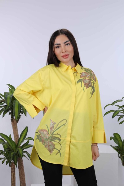 Venta al por mayor Camisa de Mujer con Estampado de Flores y Bordados de Piedra - 17053 | kazee - Thumbnail