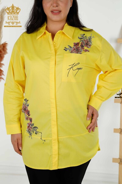 Venta al por mayor Camisa Mujer - Estampado Floral - Amarillo - 20439 | kazee - Thumbnail