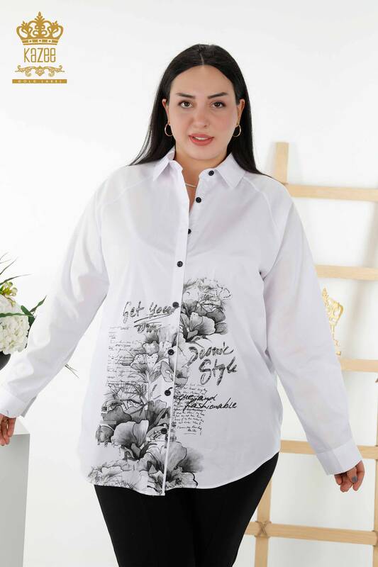 Venta al por mayor Camisa Mujer - Floral Estampado - Blanca - 20351 | kazee