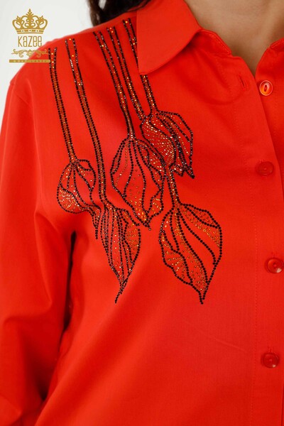 Venta al por mayor Camisa de Mujer - Patrón Floral - Naranja - 20297 | kazee - Thumbnail