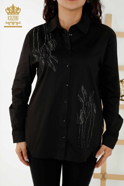 Venta al por mayor Camisa de Mujer - Patrón Floral - Negra - 20297 | kazee - Thumbnail