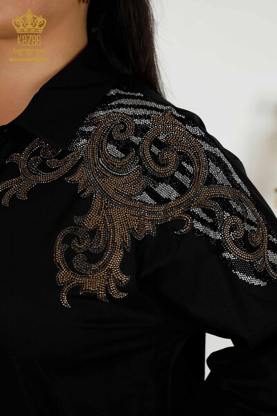 Venta al por mayor Camisa de mujer - Hombro detallado - Negro - 20440 | kazee - Thumbnail (2)