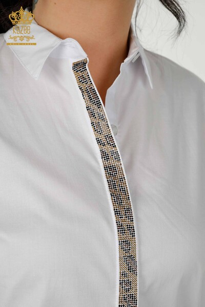 Venta al por mayor Camisa de mujer - Estampado de leopardo - Blanca - 20028 | kazee - Thumbnail (2)