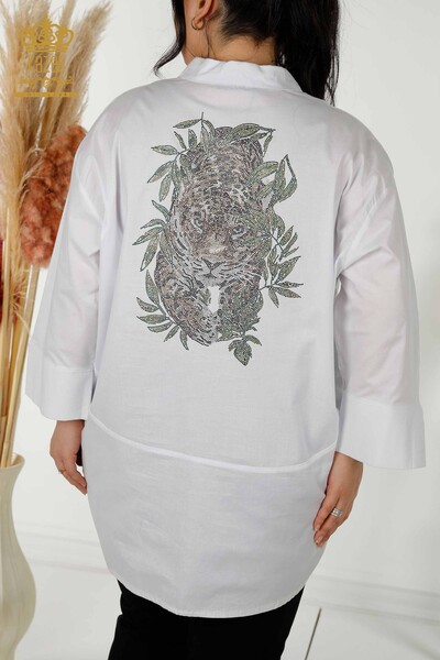 Venta al por mayor Camisa de mujer - Estampado de leopardo - Blanca - 20028 | kazee - Thumbnail