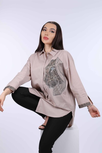 Venta al por mayor Camisa Mujer Patrón Leopardo Bordado Piedra - 17052 | kazee - Thumbnail
