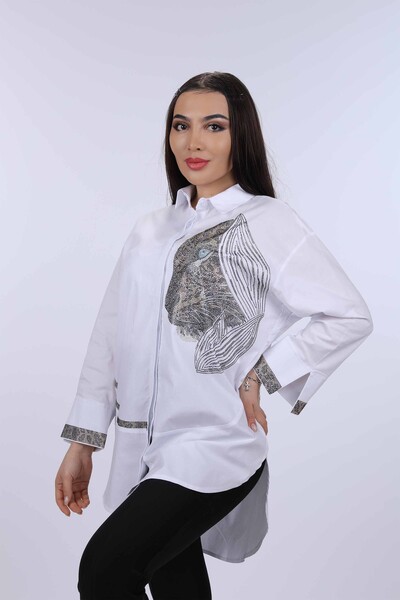 Venta al por mayor Camisa Mujer Patrón Leopardo Bordado Piedra - 17052 | kazee - Thumbnail