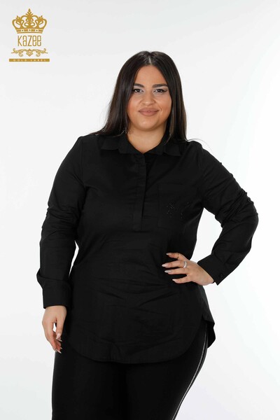 Venta al por mayor Camisa Mujer Medio Botón Negra - 17230 | kazee - Thumbnail