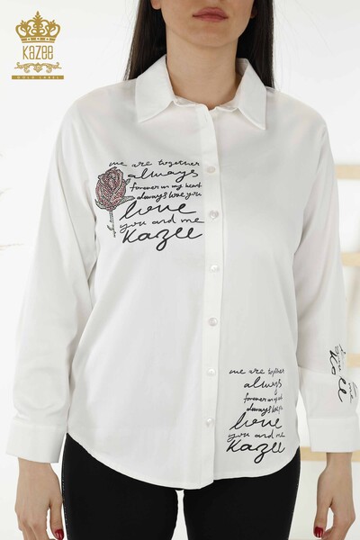 Venta al por mayor Camisa de Mujer - Estampado de Rosas - Crudo - 20227 | kazee - Thumbnail