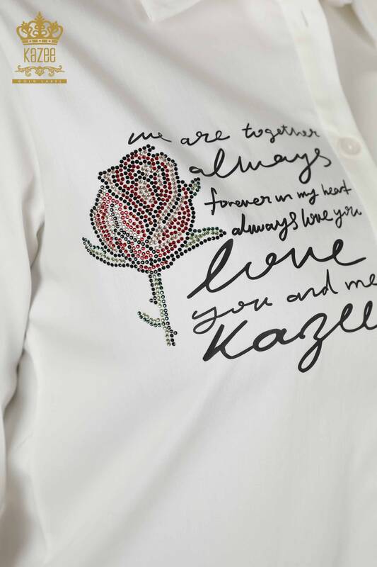 Venta al por mayor Camisa de Mujer - Estampado de Rosas - Crudo - 20227 | kazee