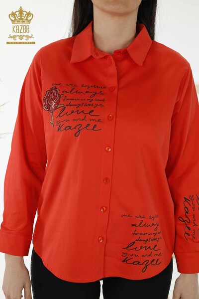 Venta al por mayor Camisa de mujer - Estampado de rosas - Naranja - 20227 | kazee - Thumbnail