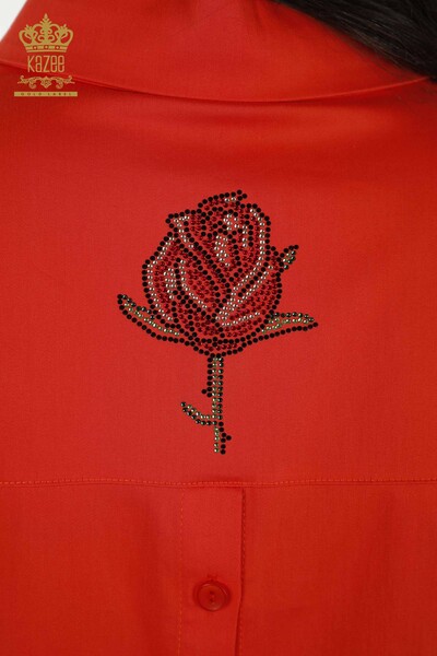 Venta al por mayor Camisa de mujer - Estampado de rosas - Naranja - 20227 | kazee - Thumbnail