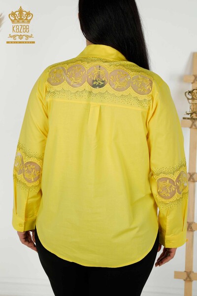 Venta al por mayor Camisa Mujer - Tul Detallado - Amarillo - 20407 | kazee - Thumbnail